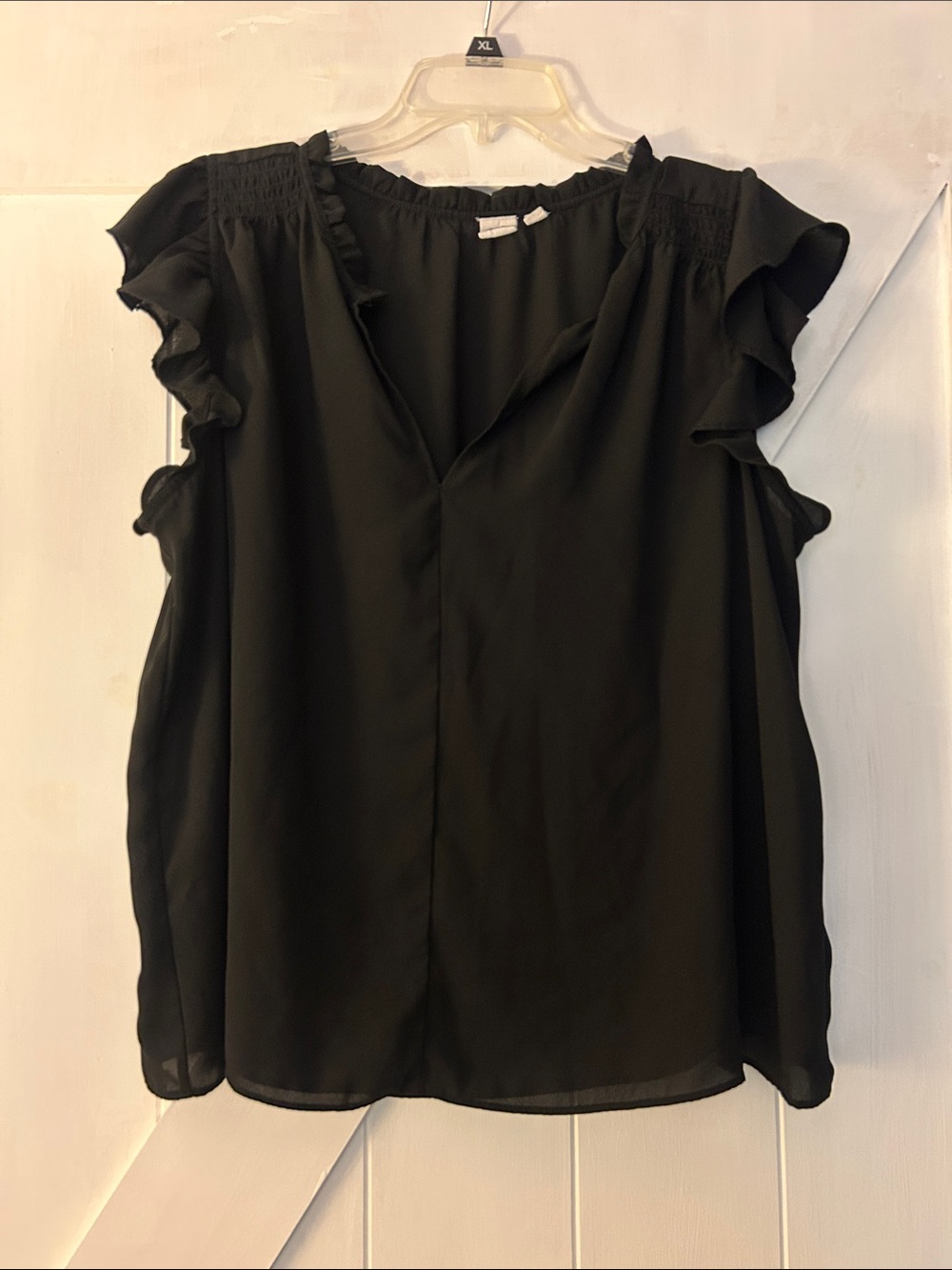 GAP Black Flutter Sleeve V-Neck Blouse